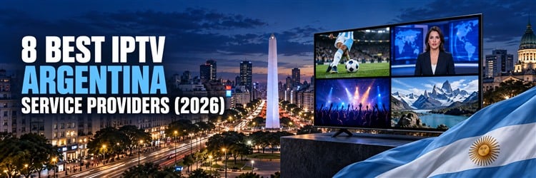 Best IPTV Argentina Service Providers banner with Buenos Aires, an entertainment television and the Argentina flag