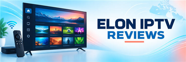 Elon IPTV Reviews hero with a television, streaming interface and remote