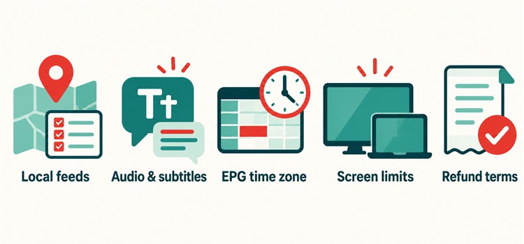 Checklist for evaluating Vietnam IPTV providers: local feeds, audio and subtitles, guide time zone, screen limits, refund terms
