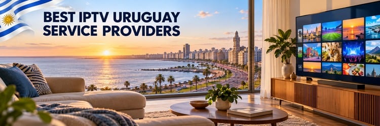 Montevideo coastline and television illustrating IPTV service choices in Uruguay